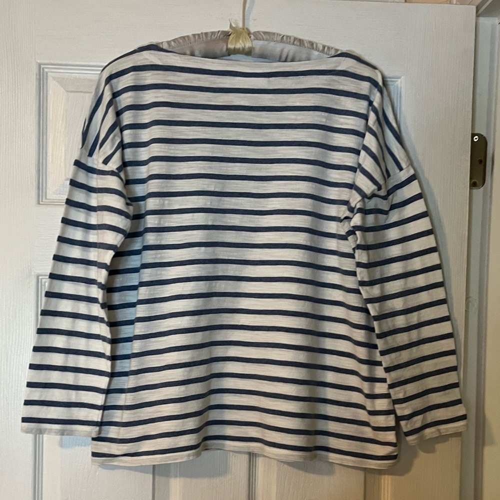 J. Jill Nautical Boatneck Top Long Sleeve 100% Cotton Preppy Classic